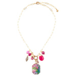 Flamingo Pink Agate Golden Pendant Necklace - Barse Jewelry