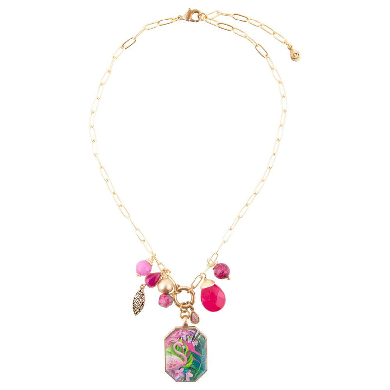 Flamingo Pink Agate Golden Pendant Necklace - Barse Jewelry