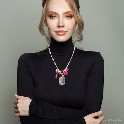 Flamingo Pink Agate Golden Pendant Necklace - Barse Jewelry