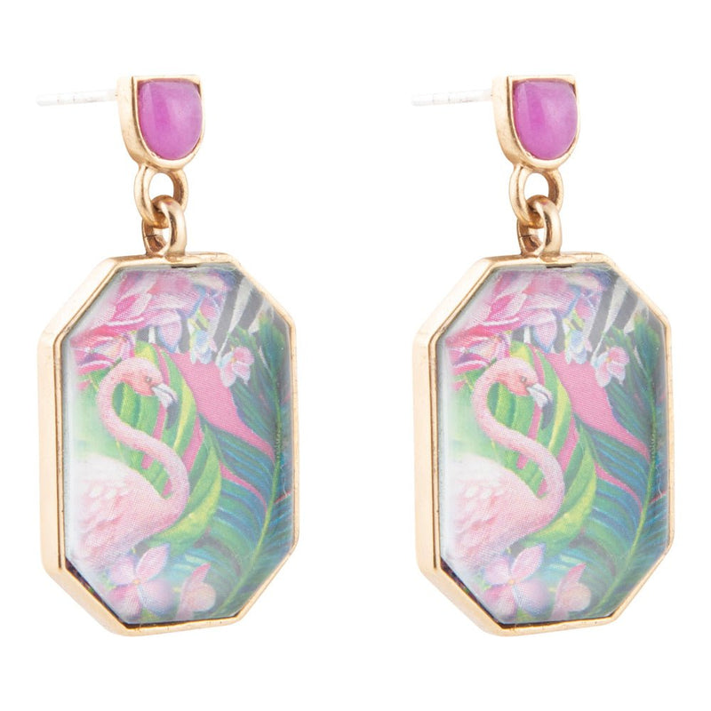 Flamingo Pink Agate Golden Post Drop Earrings - Barse Jewelry