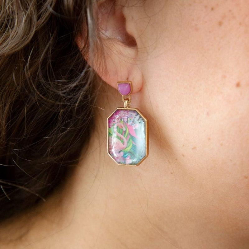 Flamingo Pink Agate Golden Post Drop Earrings - Barse Jewelry