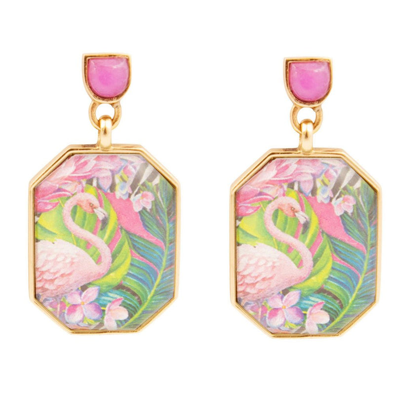Flamingo Pink Agate Golden Post Drop Earrings - Barse Jewelry