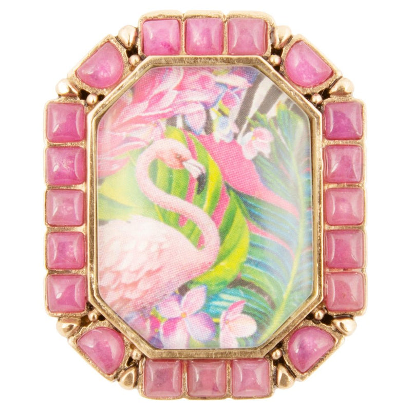 Flamingo Pink Agate Golden Statement Ring - Barse Jewelry