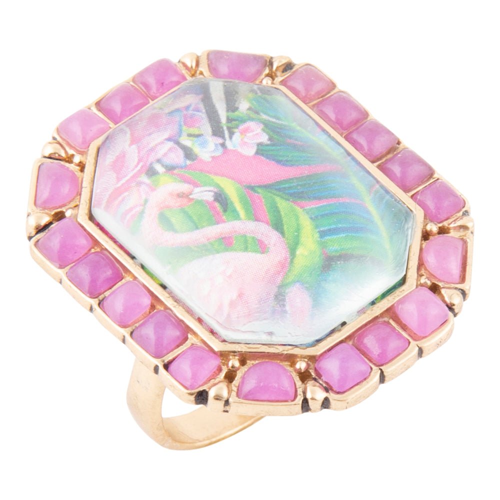 Flamingo Pink Agate Golden Statement Ring - Barse Jewelry
