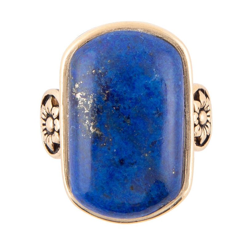 Floral Bloom Blue Lapis Golden Statement Ring - Barse Jewelry
