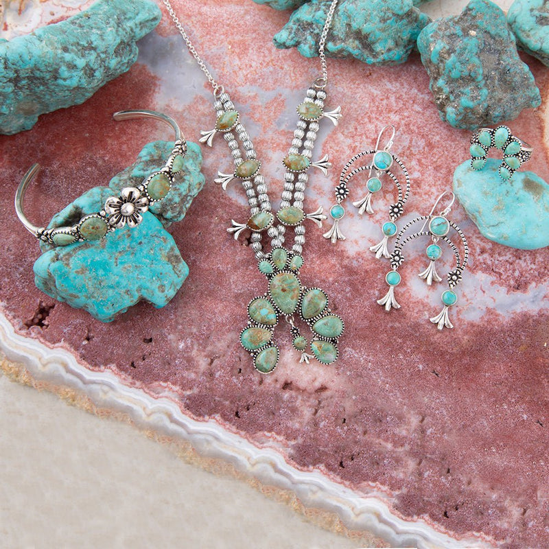 Floral Blue Turquoise and Sterling Silver Cuff Bracelet - Barse Jewelry
