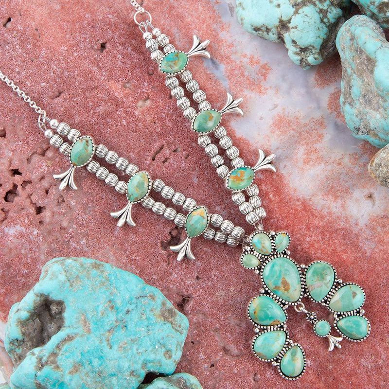 Floral Statement Turquoise and Sterling Silver Necklace - Barse Jewelry