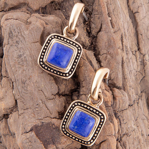 Flourish Blue Lapis Golden Drop Earrings - Barse Jewelry