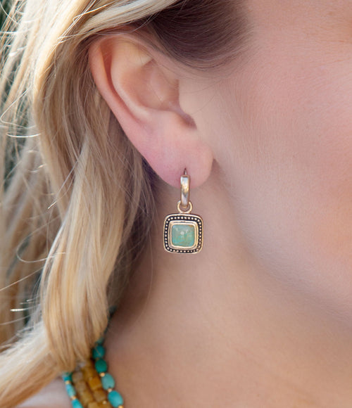 Flourish Blue Turquoise Golden Drop Earrings - Barse Jewelry