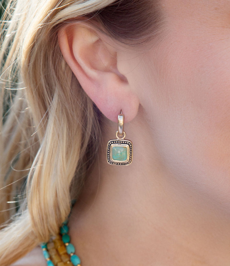 Flourish Blue Turquoise Golden Drop Earrings - Barse Jewelry