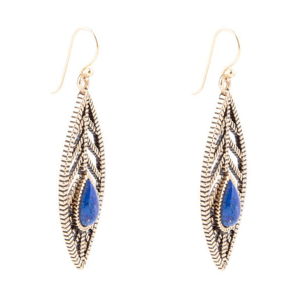 Flourished Blue Lapis Golden Feather Earrings - Barse Jewelry