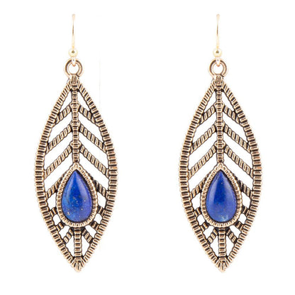 Flourished Blue Lapis Golden Feather Earrings - Barse Jewelry