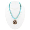 Flourished Golden Bronze Pendant Blue Turquoise Magnesite Necklace - Barse Jewelry
