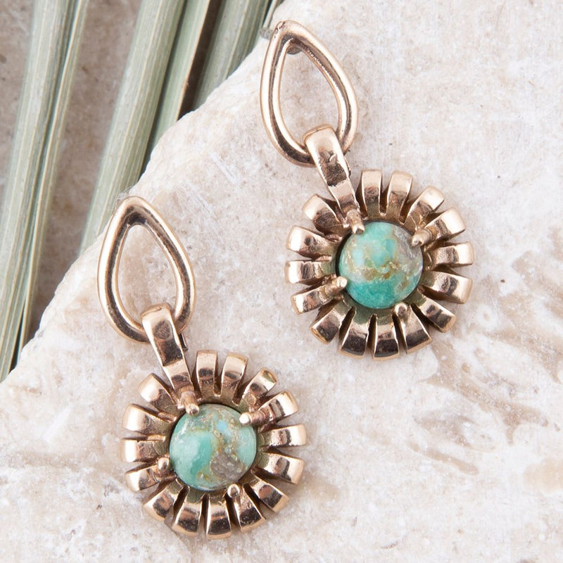Fluted Blue Turquoise Drop Post Earrings - Barse Jewelry