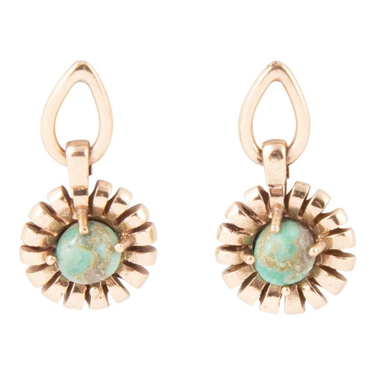 Fluted Blue Turquoise Drop Post Earrings