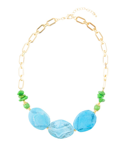 Fresh Twist Lime and Blue Agate Golden Chunky Necklace - Barse Jewelry