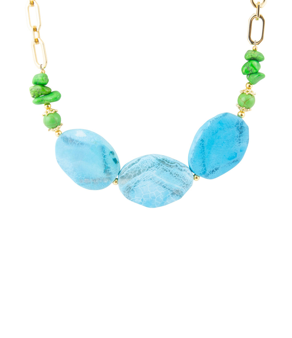 Fresh Twist Lime and Blue Agate Golden Chunky Necklace - Barse Jewelry
