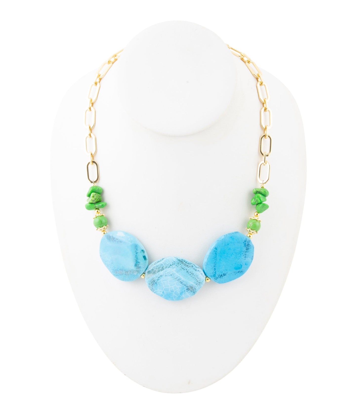 Fresh Twist Lime and Blue Agate Golden Chunky Necklace - Barse Jewelry