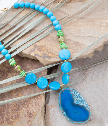 Fresh Twist Lime and Blue Agate Pendant Necklace - Barse Jewelry