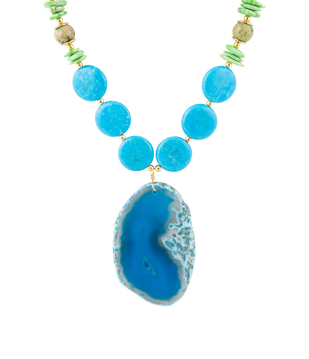 Fresh Twist Lime and Blue Agate Pendant Necklace - Barse Jewelry