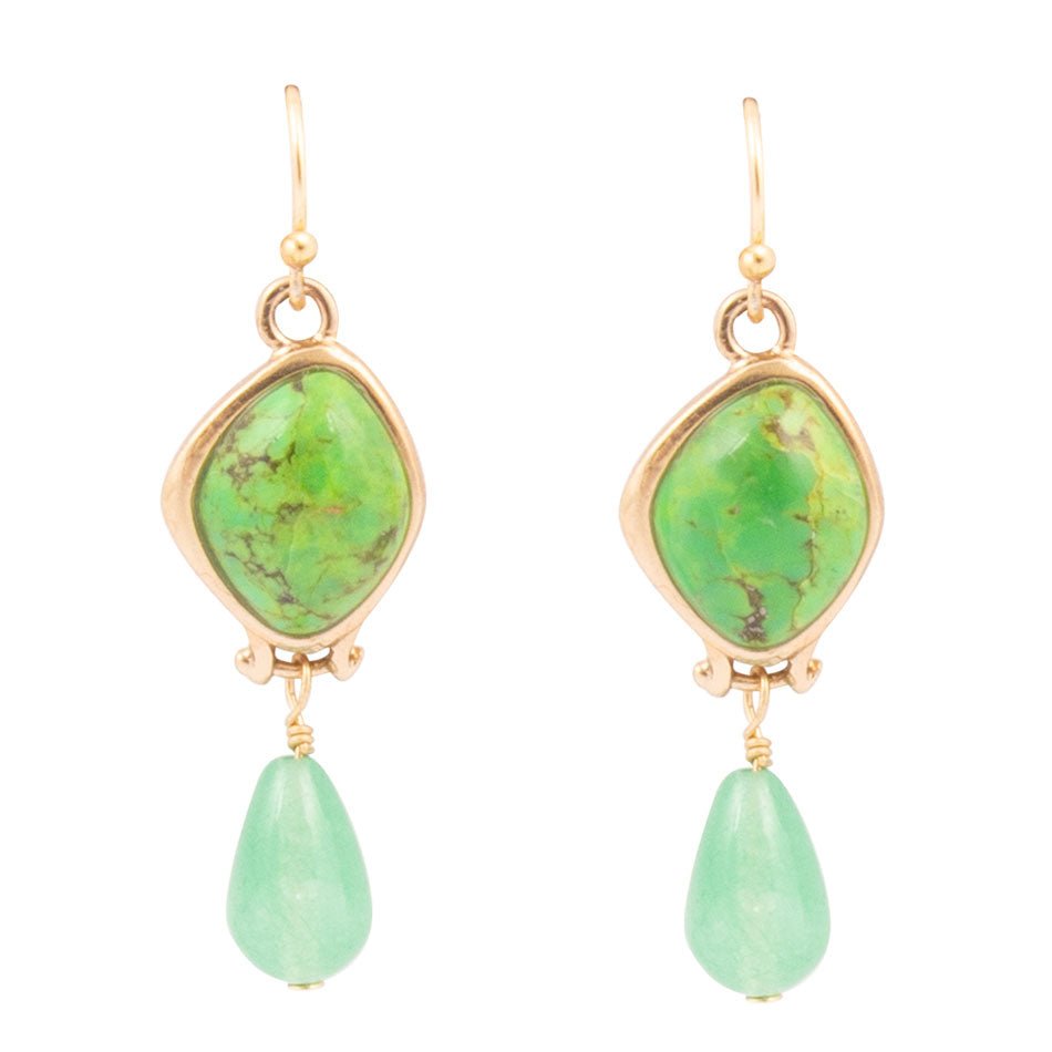 Fresh Twist Lime Green Turquoise Golden Drop Earrings - Barse Jewelry