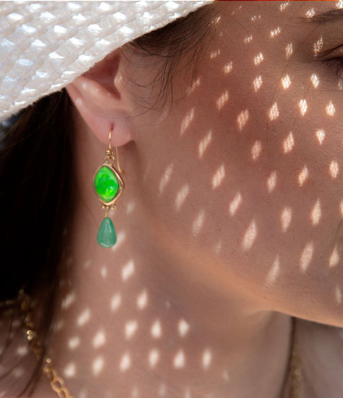 Fresh Twist Lime Green Turquoise Golden Drop Earrings - Barse Jewelry