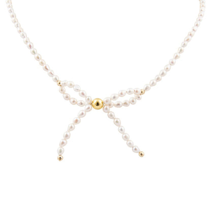 Freshwater Pearl Bow Golden Necklace - Barse Jewelry