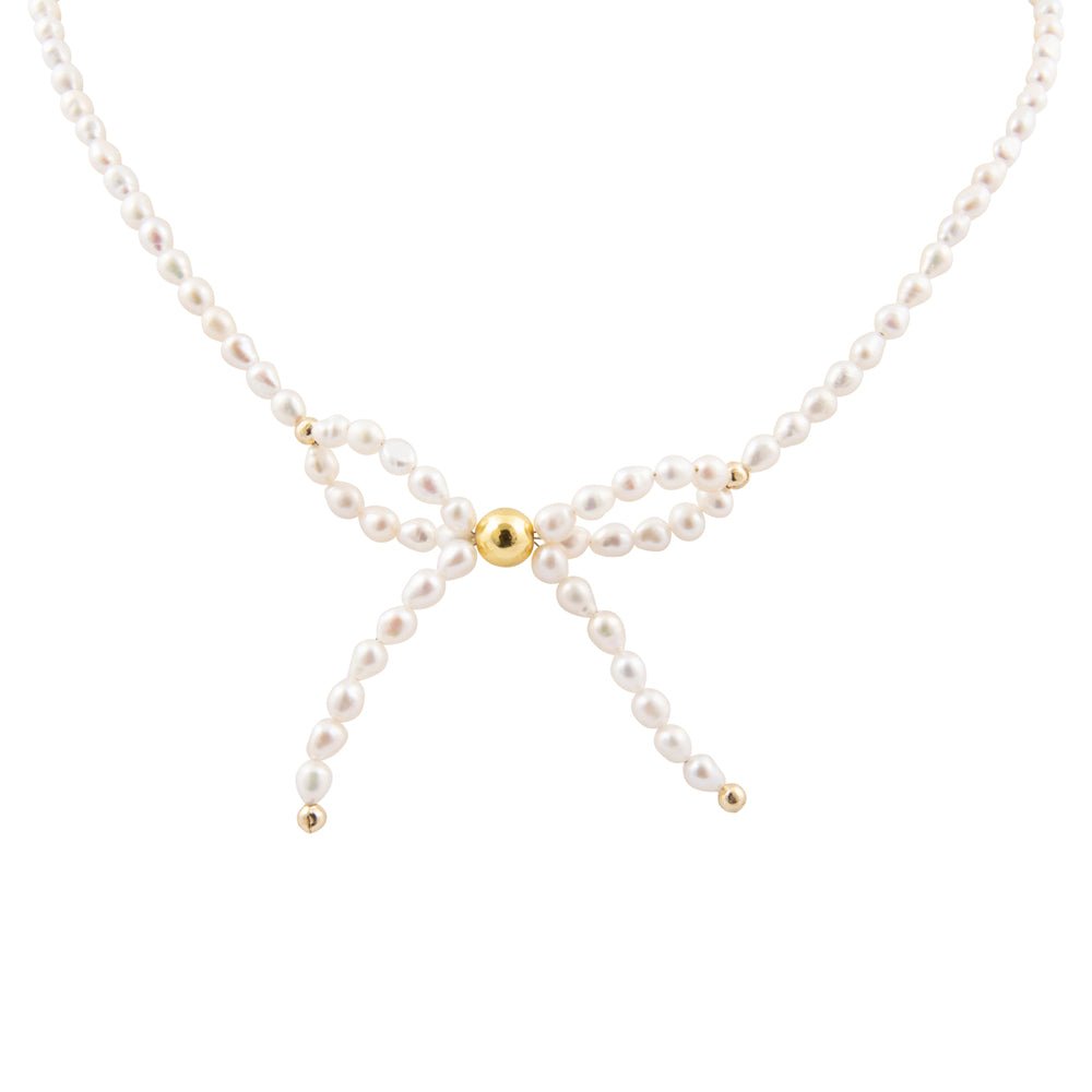 Freshwater Pearl Bow Golden Necklace - Barse Jewelry