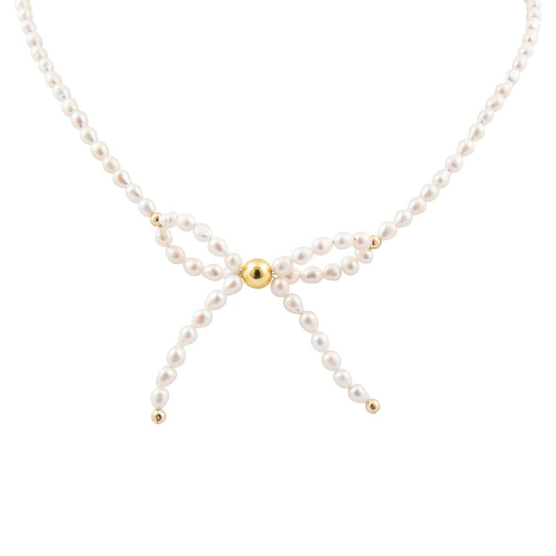 Freshwater Pearl Bow Golden Necklace - Barse Jewelry