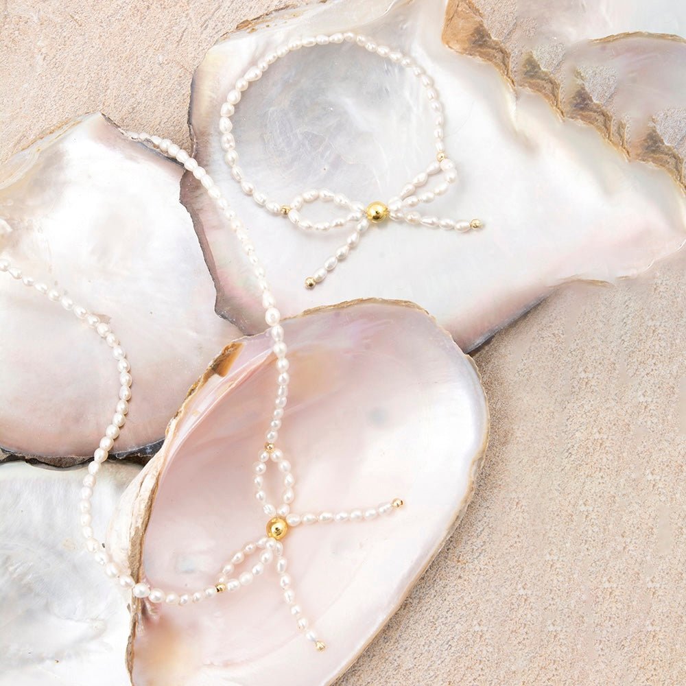 Freshwater Pearl Bow Golden Necklace - Barse Jewelry
