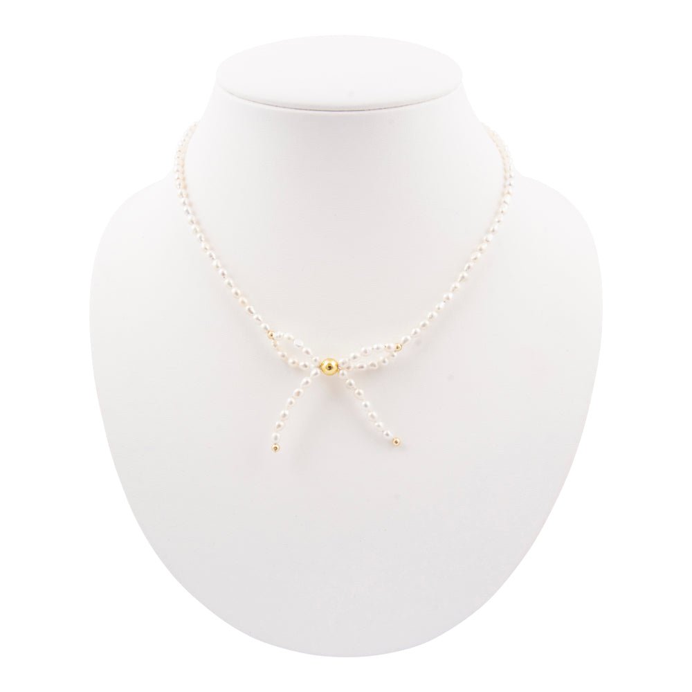 Freshwater Pearl Bow Golden Necklace - Barse Jewelry