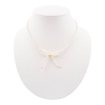 Freshwater Pearl Bow Golden Necklace - Barse Jewelry