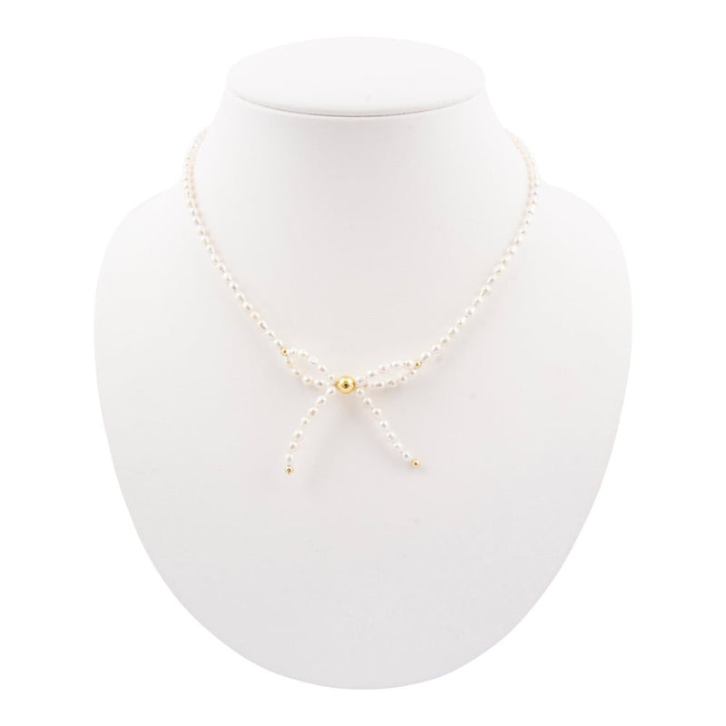 Freshwater Pearl Bow Golden Necklace - Barse Jewelry
