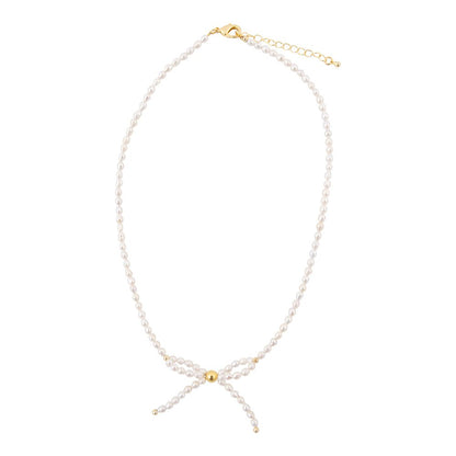 Freshwater Pearl Bow Golden Necklace - Barse Jewelry