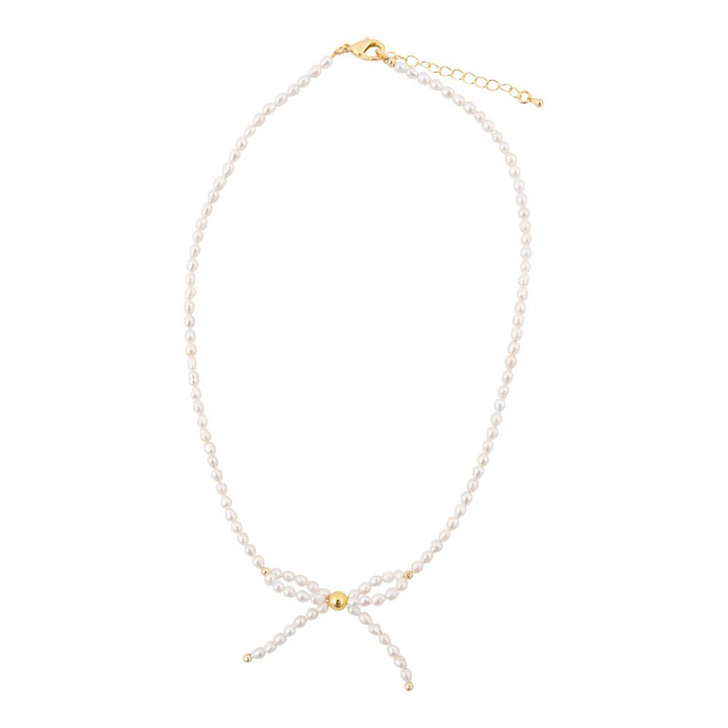 Freshwater Pearl Bow Golden Necklace - Barse Jewelry