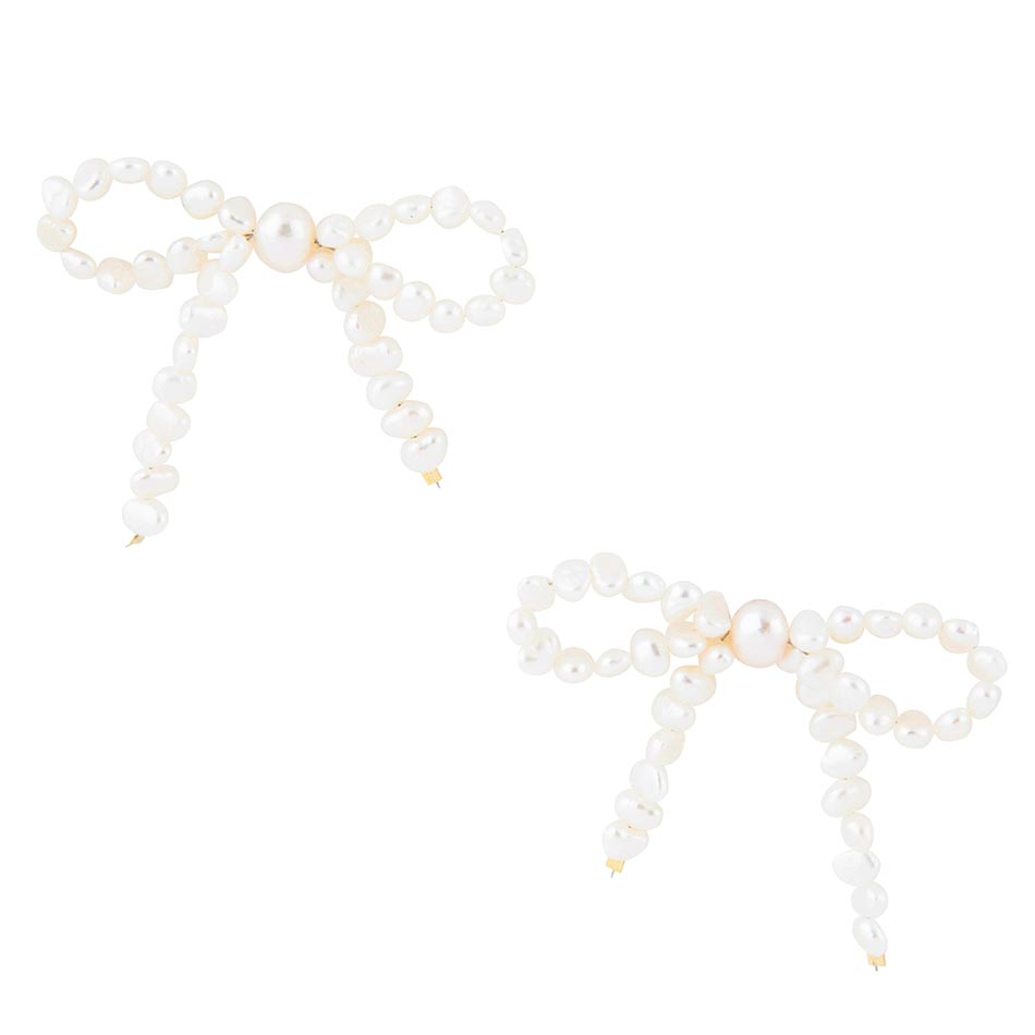 Freshwater White Pearl Bow Post Earrings - Barse Jewelry