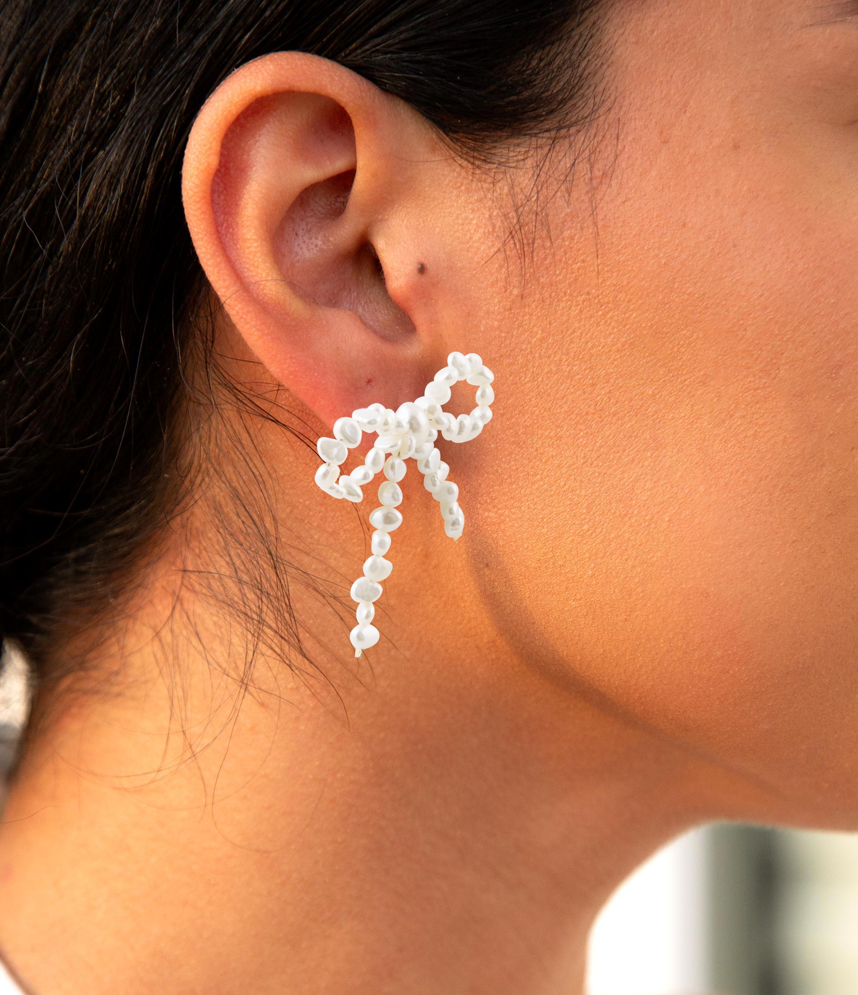 Freshwater White Pearl Bow Post Earrings - Barse Jewelry