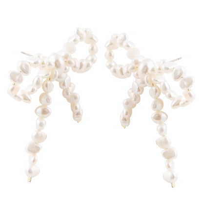 Freshwater White Pearl Bow Post Earrings - Barse Jewelry