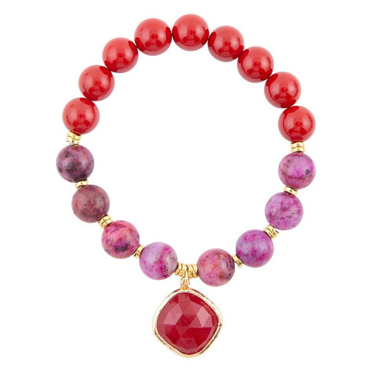 Fuchsia Agate Sunset Golden Bracelet
