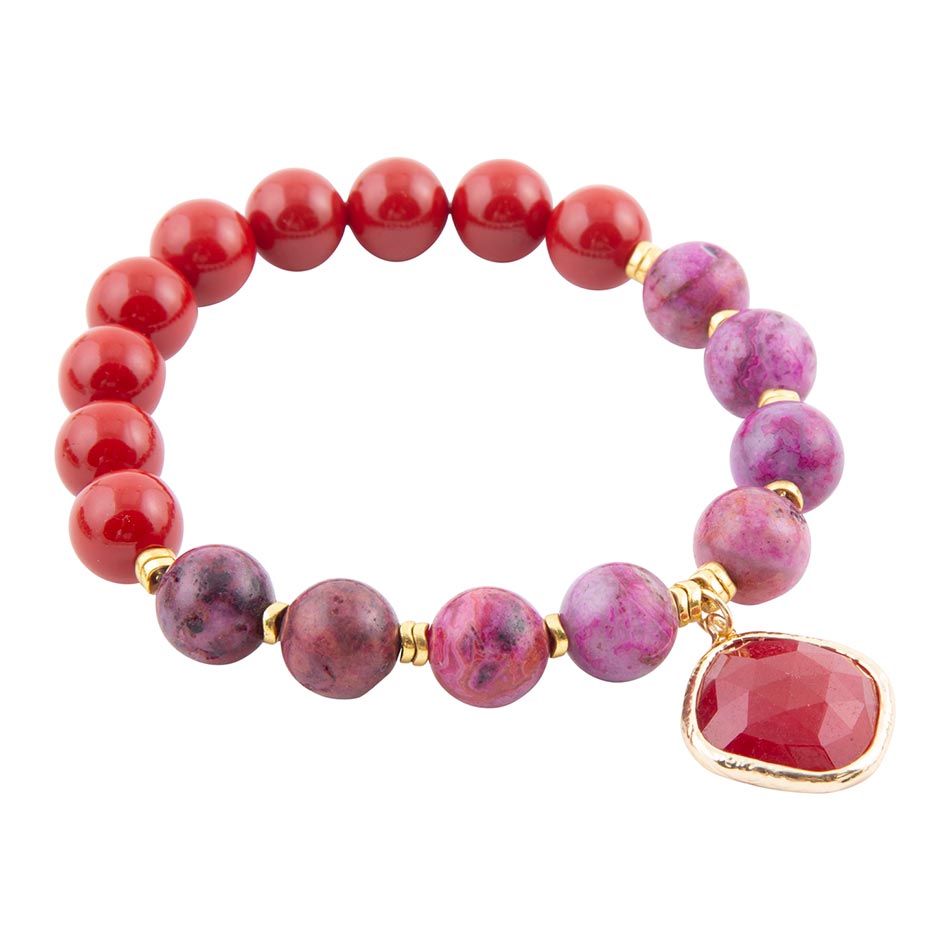Fuchsia Agate Sunset Golden Bracelet - Barse Jewelry