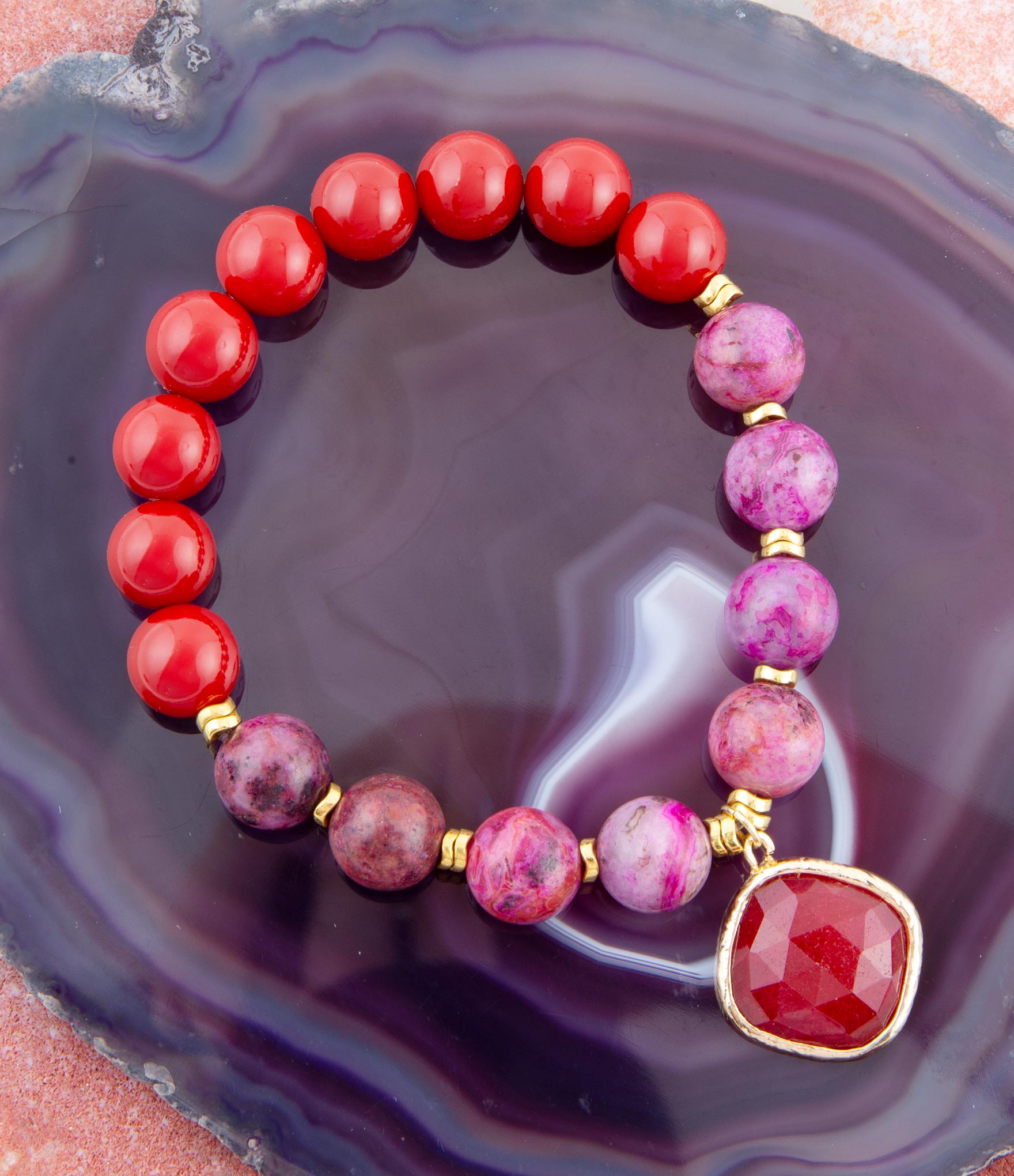 Fuchsia Agate Sunset Golden Bracelet - Barse Jewelry