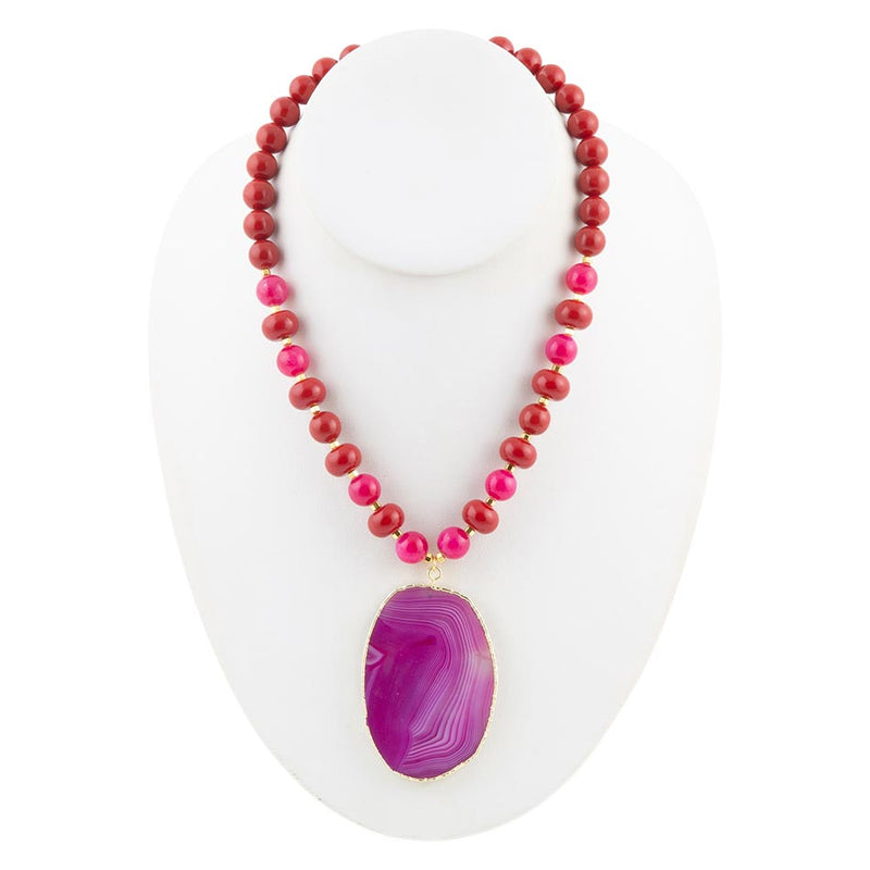 Fuchsia Sunset Purple Agate Pendant Necklace - Barse Jewelry