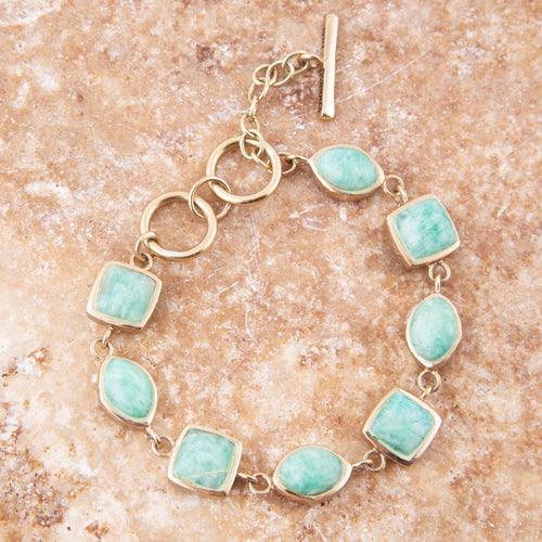 Genuine Amazonite Hammered Link Bracelet - Barse Jewelry