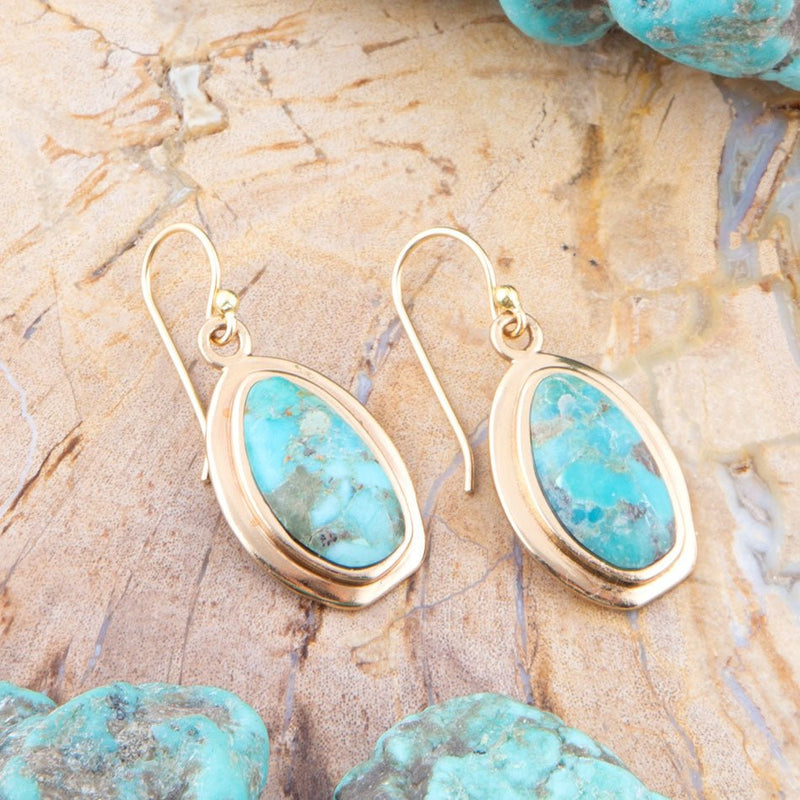 Genuine Blue Turquoise Golden Earrings - Barse Jewelry