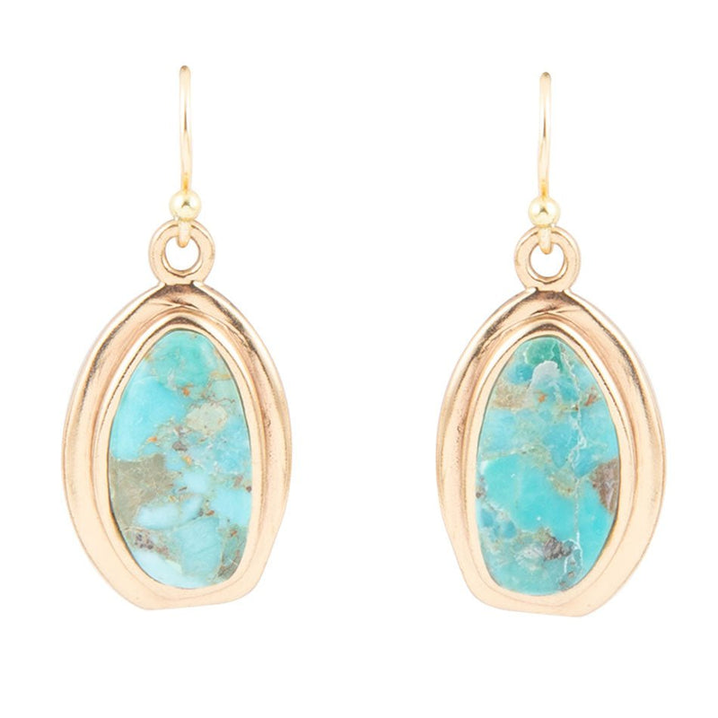 Genuine Blue Turquoise Golden Earrings - Barse Jewelry