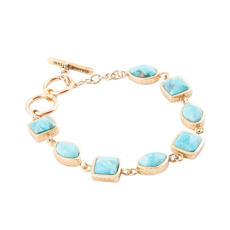 Genuine Blue Turquoise Hammered Golden Link Bracelet - Barse Jewelry