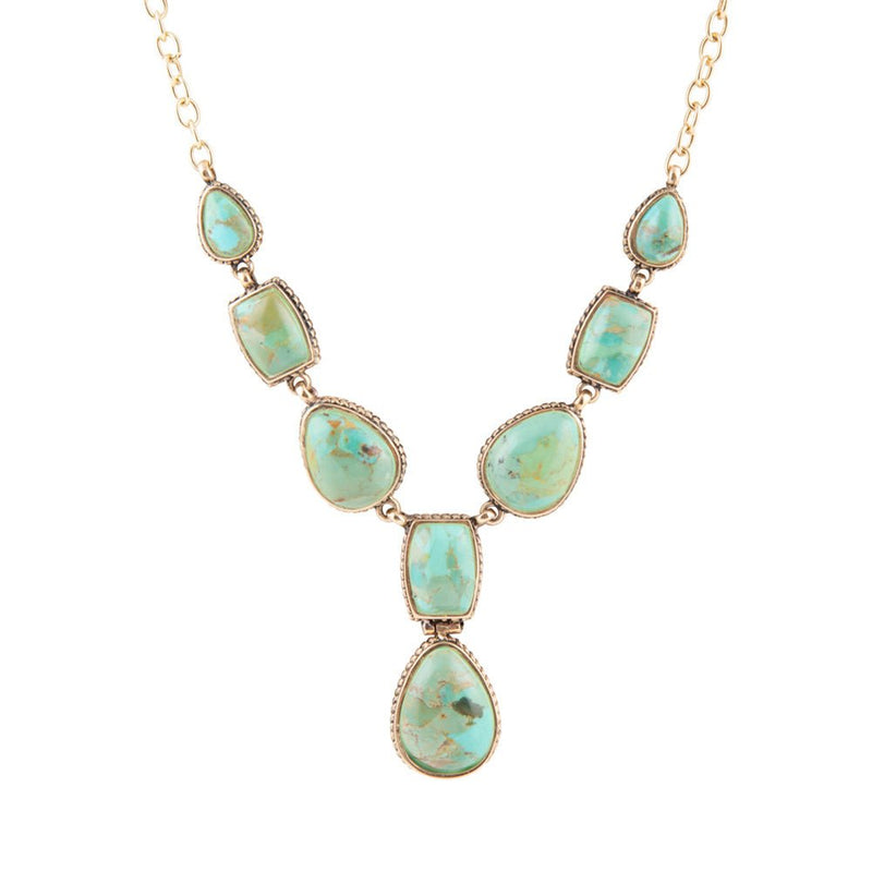 Genuine Blue Turquoise Roped Golden Bronze Y Necklace - Barse Jewelry