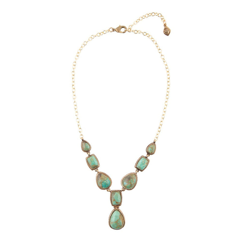 Genuine Blue Turquoise Roped Golden Bronze Y Necklace - Barse Jewelry