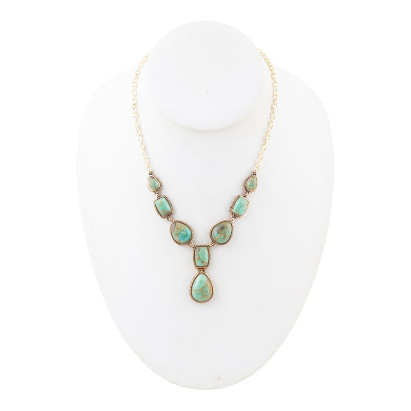 Genuine Blue Turquoise Roped Golden Bronze Y Necklace - Barse Jewelry