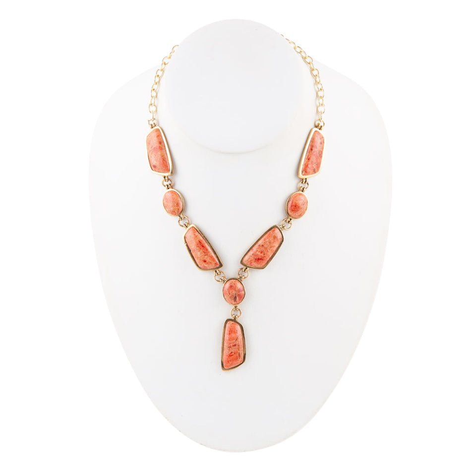 Genuine Orange Sponge Coral Golden Abstract Statement Necklace - Barse Jewelry